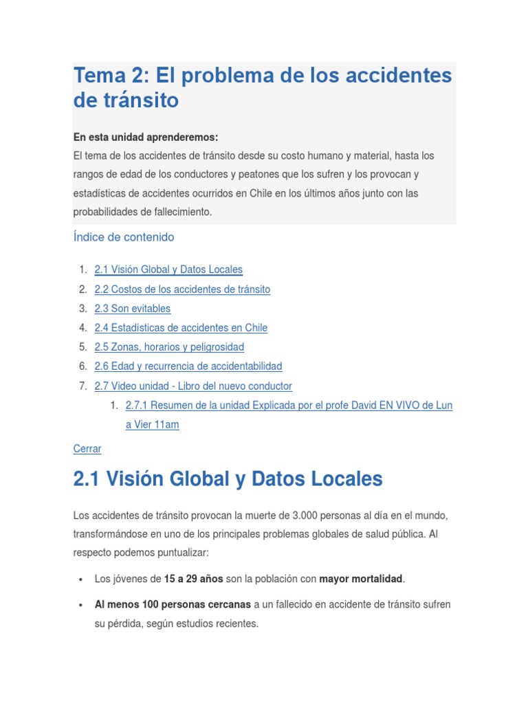 Clase 2 El Problema de Los Accidentes de Transito | PDF | Accidente de ...