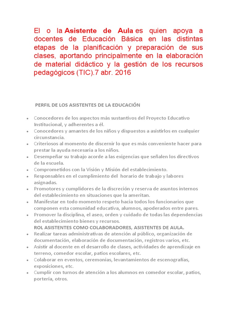 El rol de la Asistente de Aula y sus funciones clave en el apoyo a ...