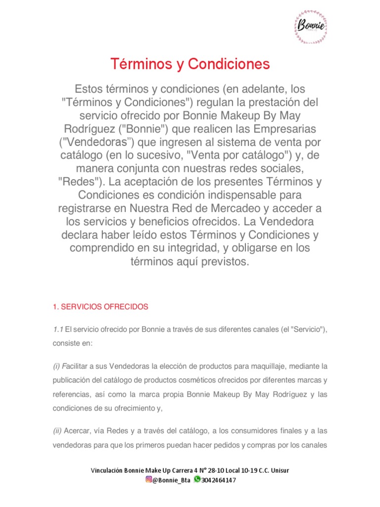 Términos y Condiciones de Bonnie Makeup | PDF