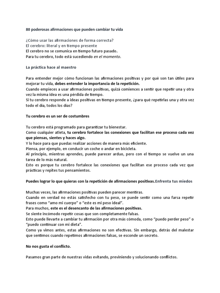 80 Poderosas Afirmaciones Que Pueden Cambiar Tu Vida | PDF | Amor | Verdad