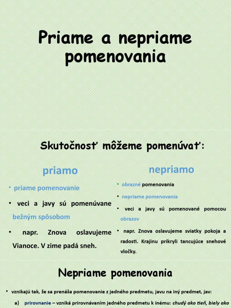 Priame A Nepriame Pomenovanie-Prezentacia 8.A | PDF