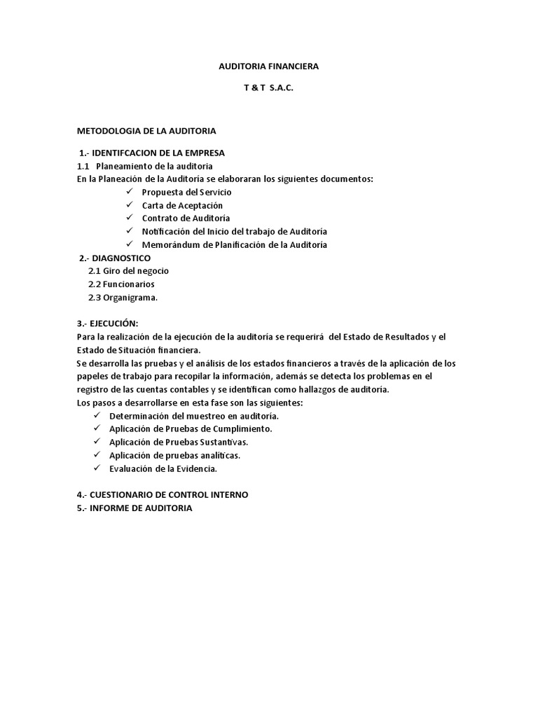 Pasos de la Auditoría Financiera | PDF | Auditoría | Economias