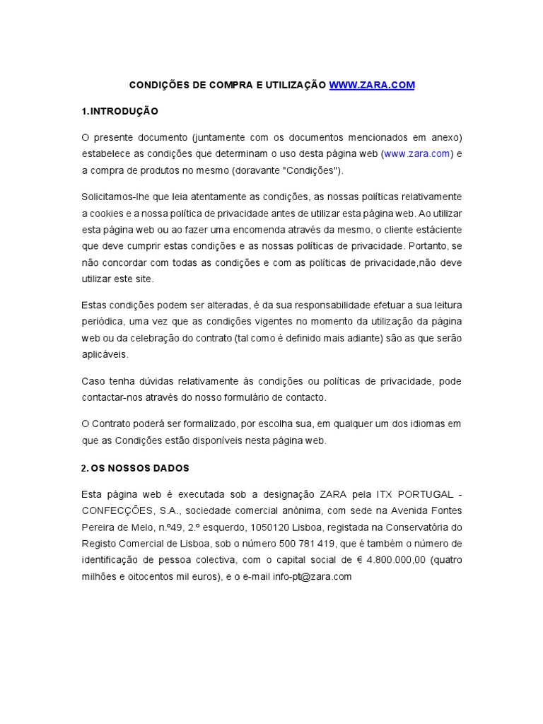 Zara Terms and Conditions PT PT 20220628 PDF Aplicativo para