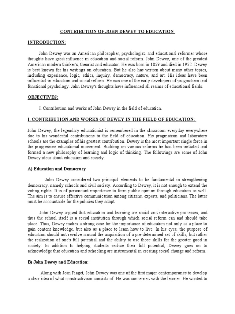 John Dewey's Educational Contributions | PDF | John Dewey | Pragmatism