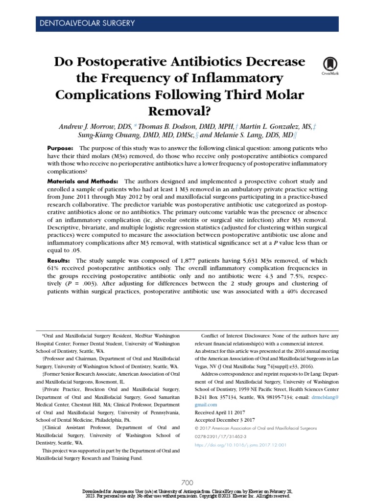 Do Postoperative Antibiotics Decrease The Frequency of Inflammatory ...