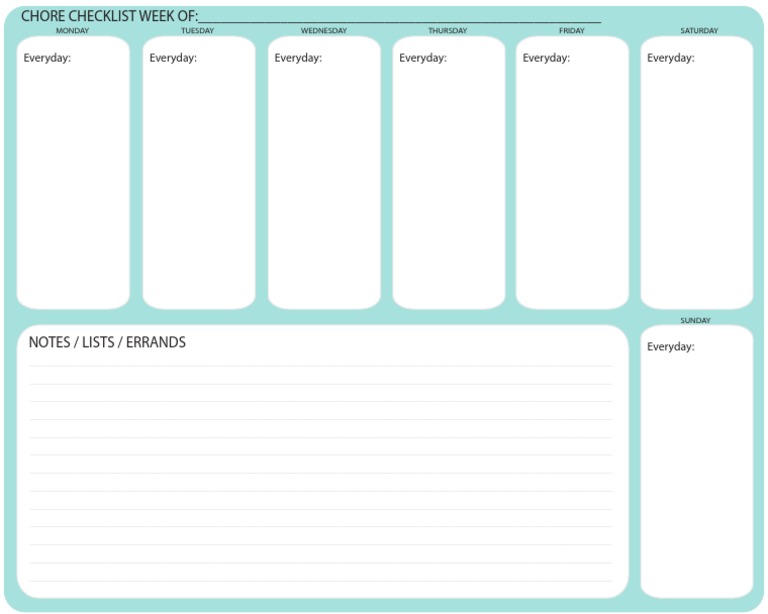 Weekly Chore Checklist Template | PDF