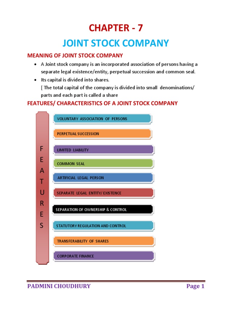 Overview of Joint Stock Company Features PDF Joint Stock Company