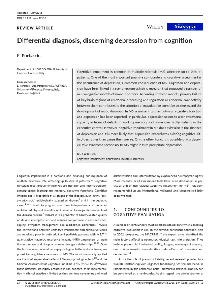 Acta Neuro Scandinavica 2016 Portaccio Differential Diagnosis