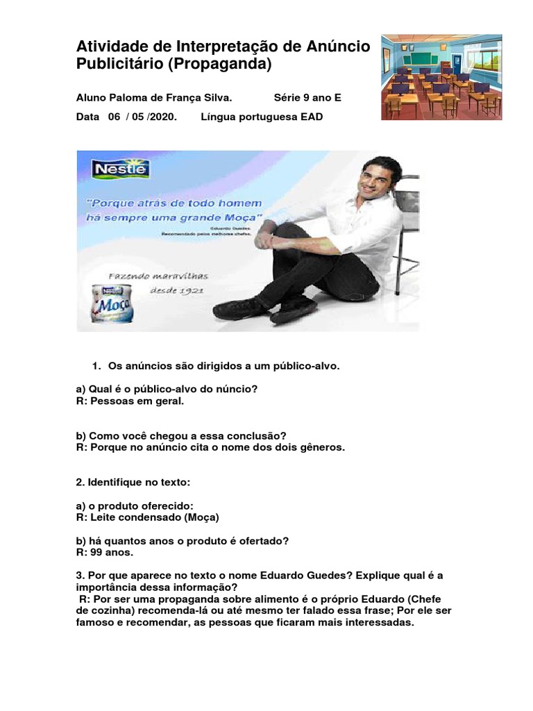 Interpretação de Anúncio Publicitário 9º Ano | PDF