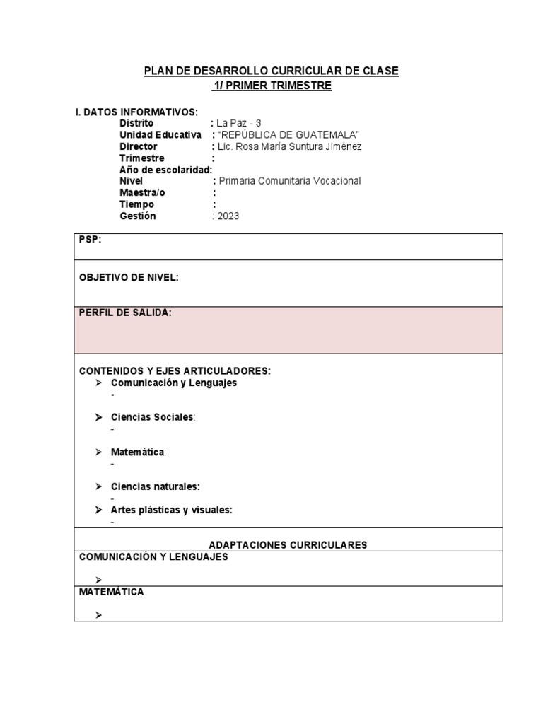 Plan de Desarrollo Curricular 2023 Primaria | PDF