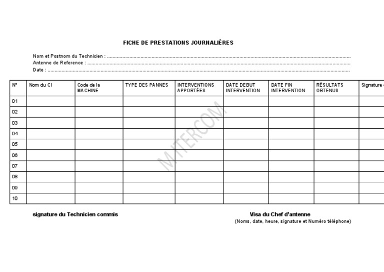 Fiche de Prestation Journalière PDF