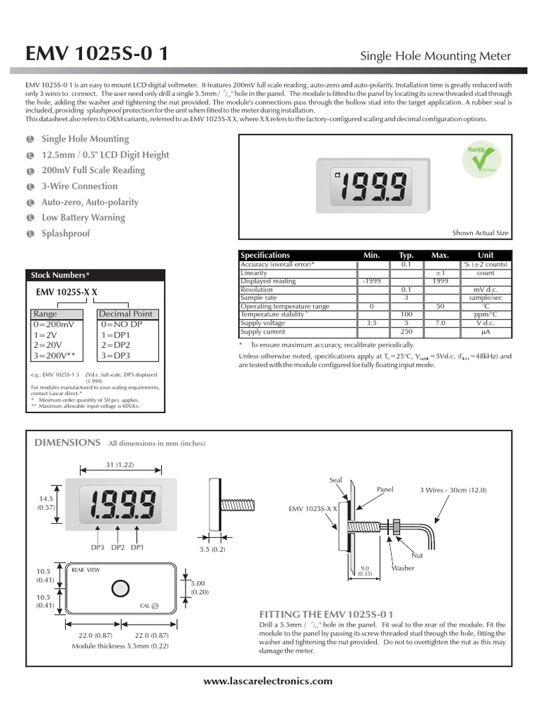 EMV 1025S-0 1: Single Hole Mounting Meter | PDF | Electrical ...