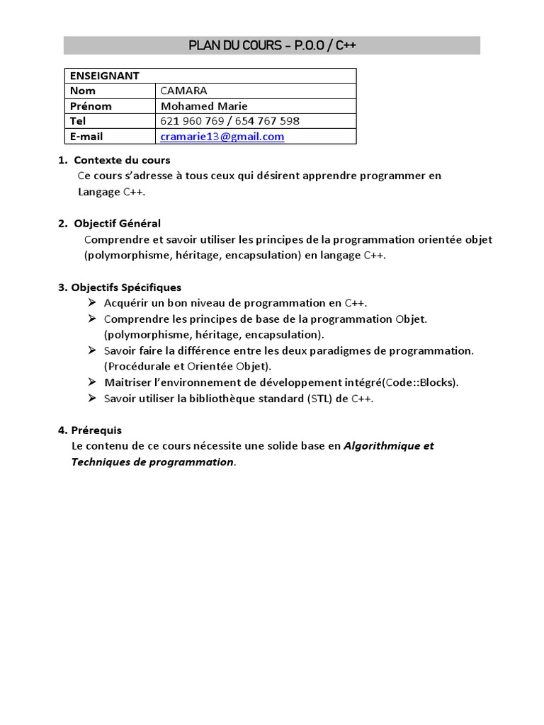Cours de Programmation C++ P.O.O. | PDF | C ++ | Programmation informatique