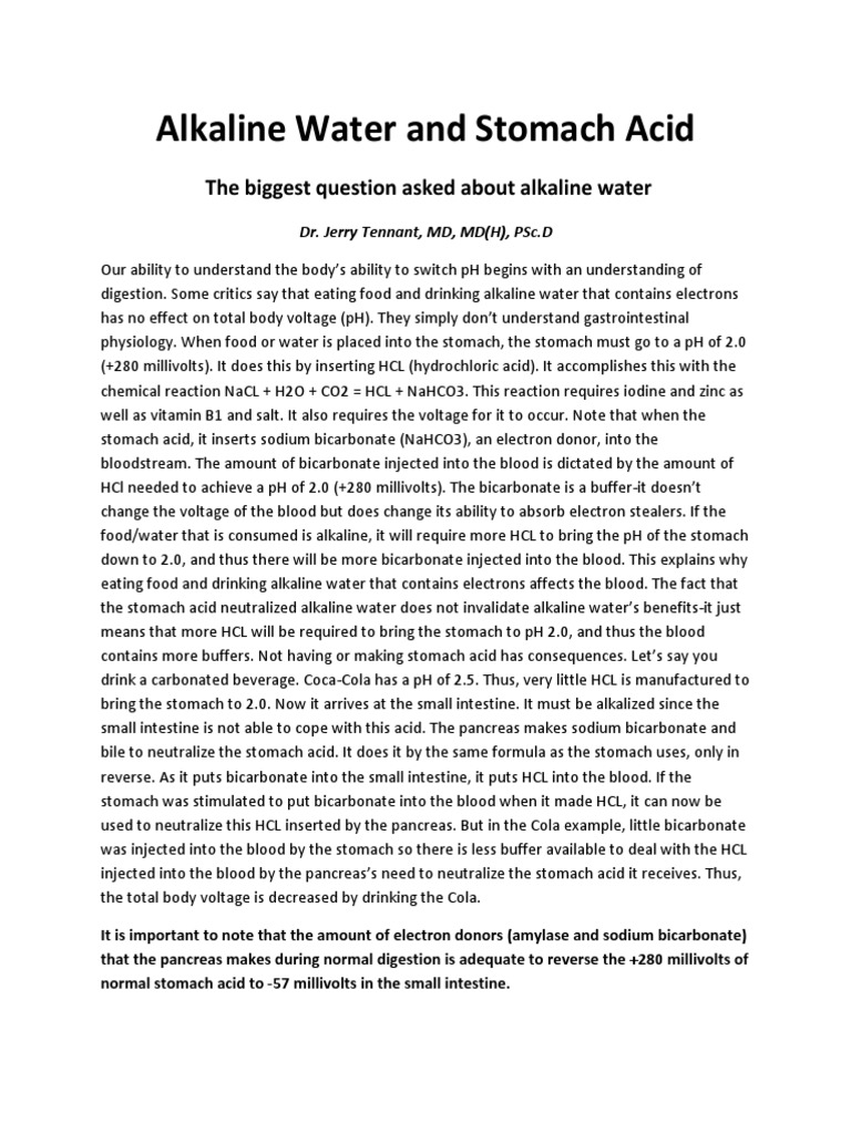 Alkaline Water Stomach Acid DR Jerry Tennant PDF Acid