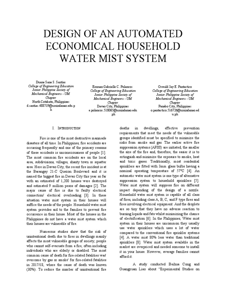 Design of An Automated Economical Household Water Mist System PDF