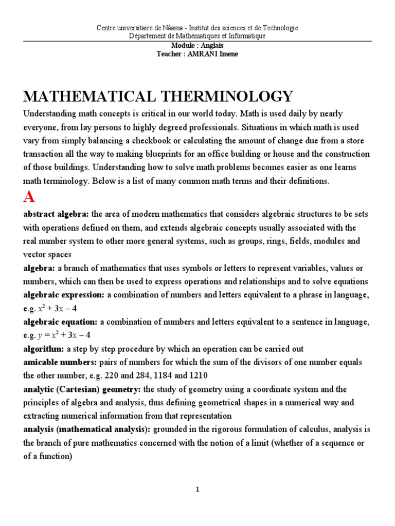 Mathematical Therminology | PDF | Trigonometric Functions | Equations