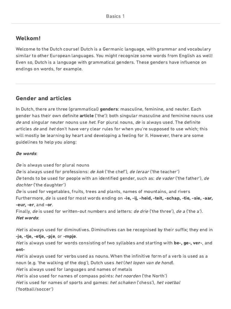 An Introduction to Basic Dutch Grammar and Pronunciation PDF