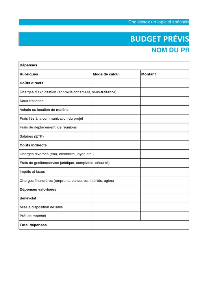 Modèle de Budget Prévisionnel de Projet | PDF