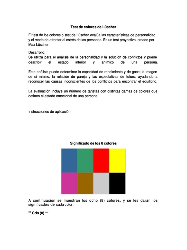 Test de Lüscher: Interpretación de Colores | PDF | Conceptos ...
