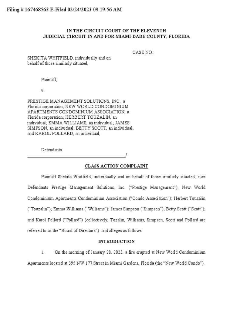Miami gardens residents file lawsuit while homeless after fire pdf