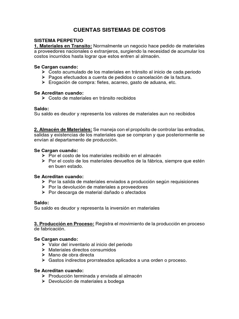 Cuentas Sistemas de Costos | PDF | Costo | Inventario