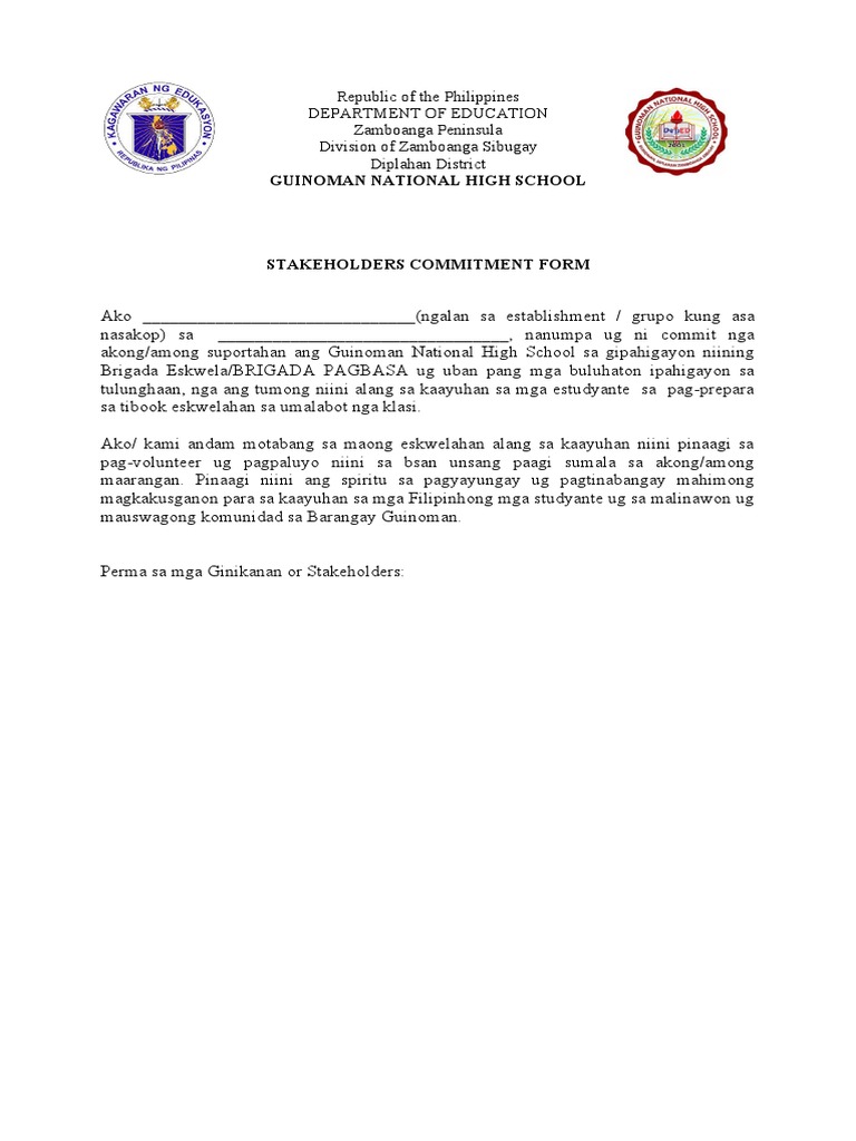 Commitment Form PDF Philippines