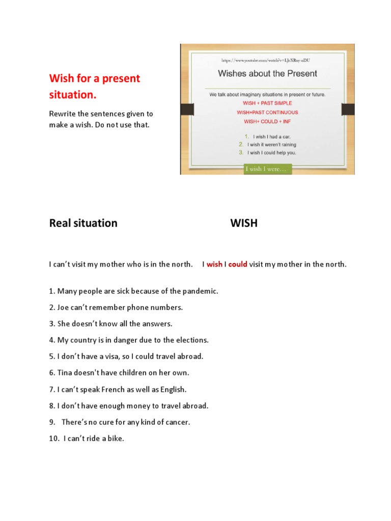 Wishes for Present and Past Situations | PDF | Language Arts ...