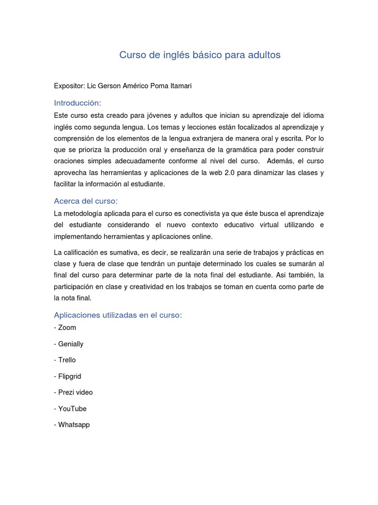 Curso de Inglés Básico para Adultos UTO | PDF | Adjetivo | Pronombre