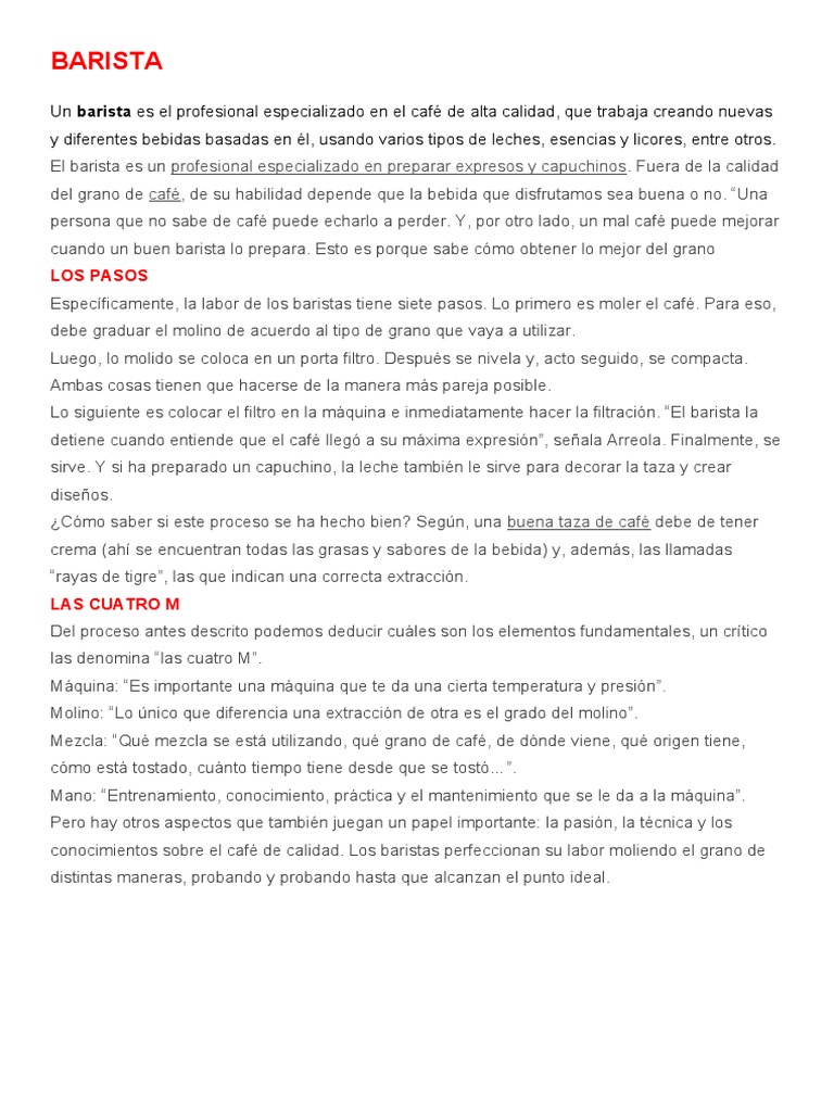 Manual del Barista: Pasos y Técnicas | PDF