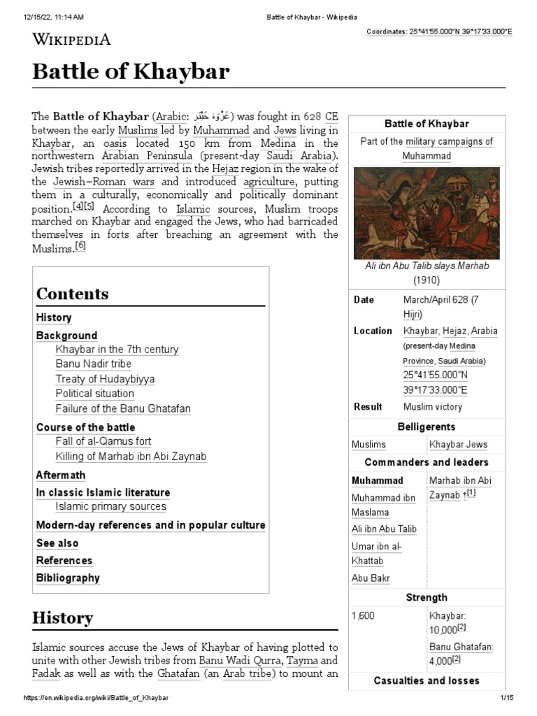 Battle of Khaybar Wikipedia PDF Muhammad Life Of Muhammad