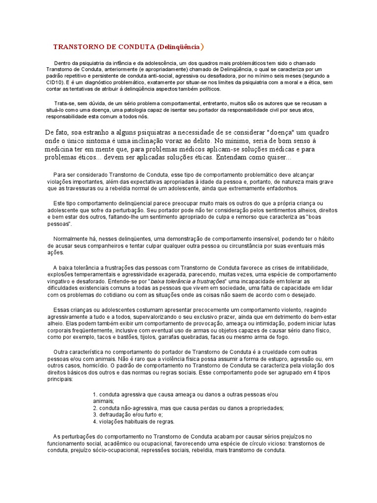 Transtorno de Conduta: Desafios e Impactos | PDF | Autoajuda | Bem-estar