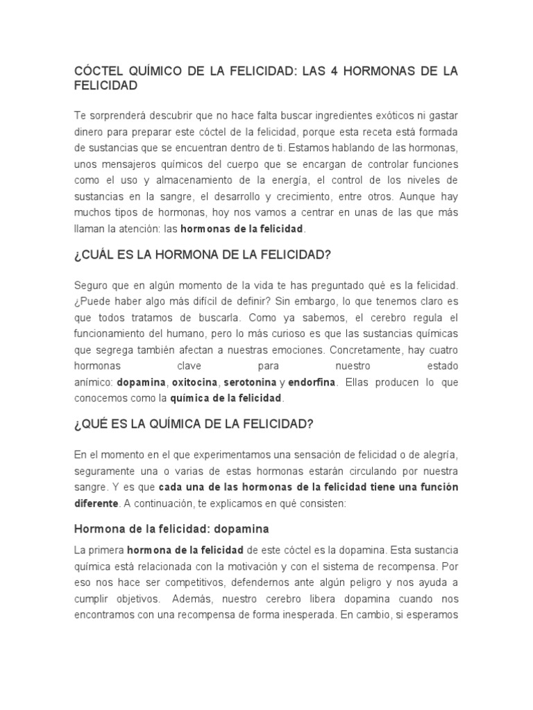 CÓCTEL QUÍMICO DE LA FELICIDAD_041034 | PDF | Dopamina | Serotonina