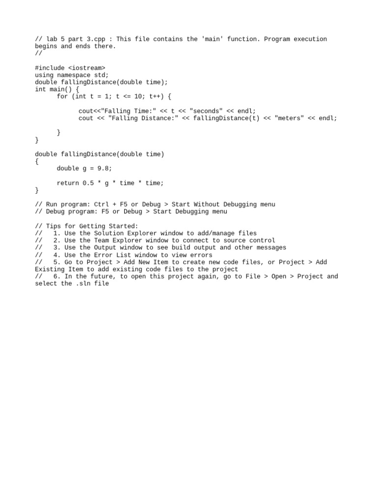 Calculating falling distance over time using the kinematic equation for ...