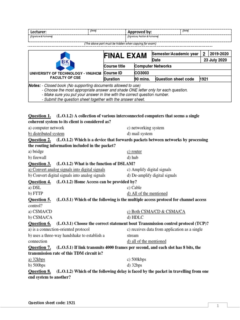 Final Exam Questions and Answers 1921 | PDF | Transmission Control ...