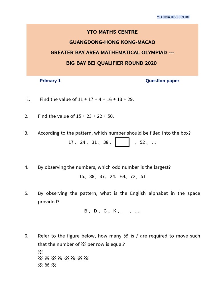 Big Bay Bei Math Olympiad Paper | PDF | Numbers | Mathematical Objects