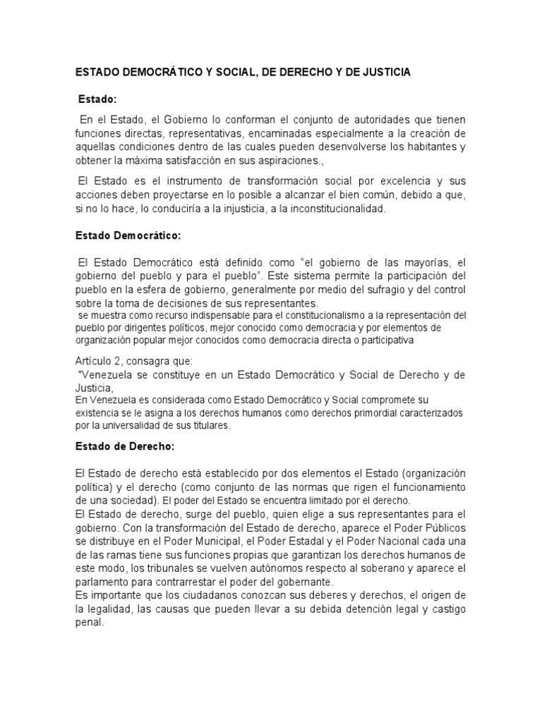Unidad 3 Estado Democratico, Social de Derecho y Justicia | PDF ...