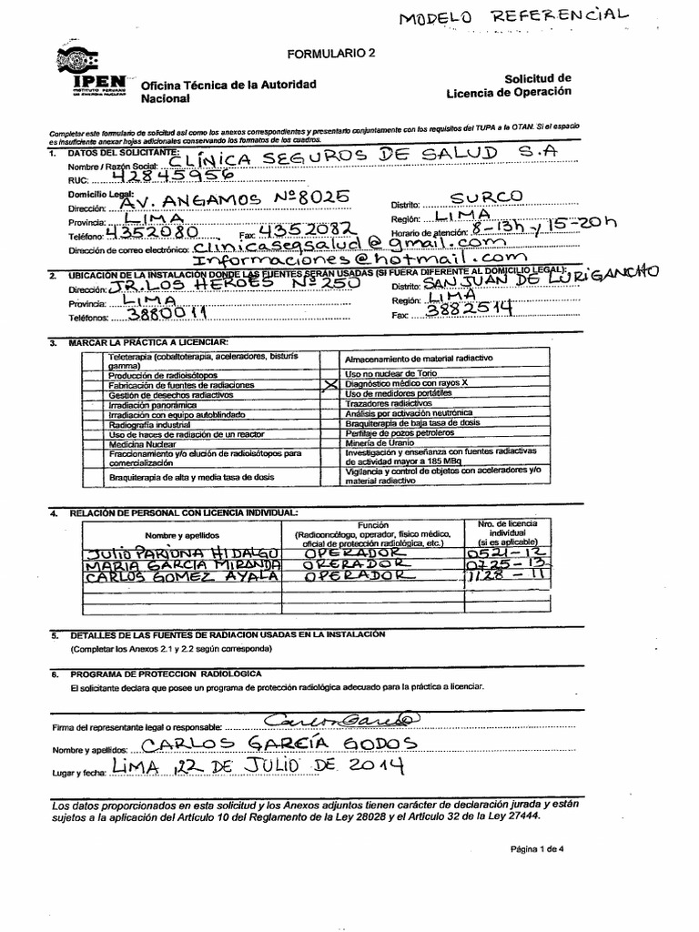 Solicitud de licencia para equipos de rayos X destinados al diagnóstico