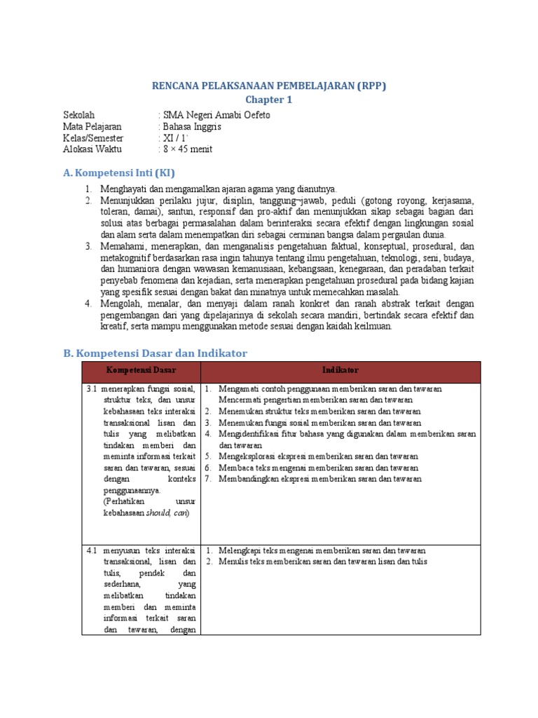 RPP Bahasa Inggris: Saran dan Tawaran | PDF | Karier & Perkembangan ...