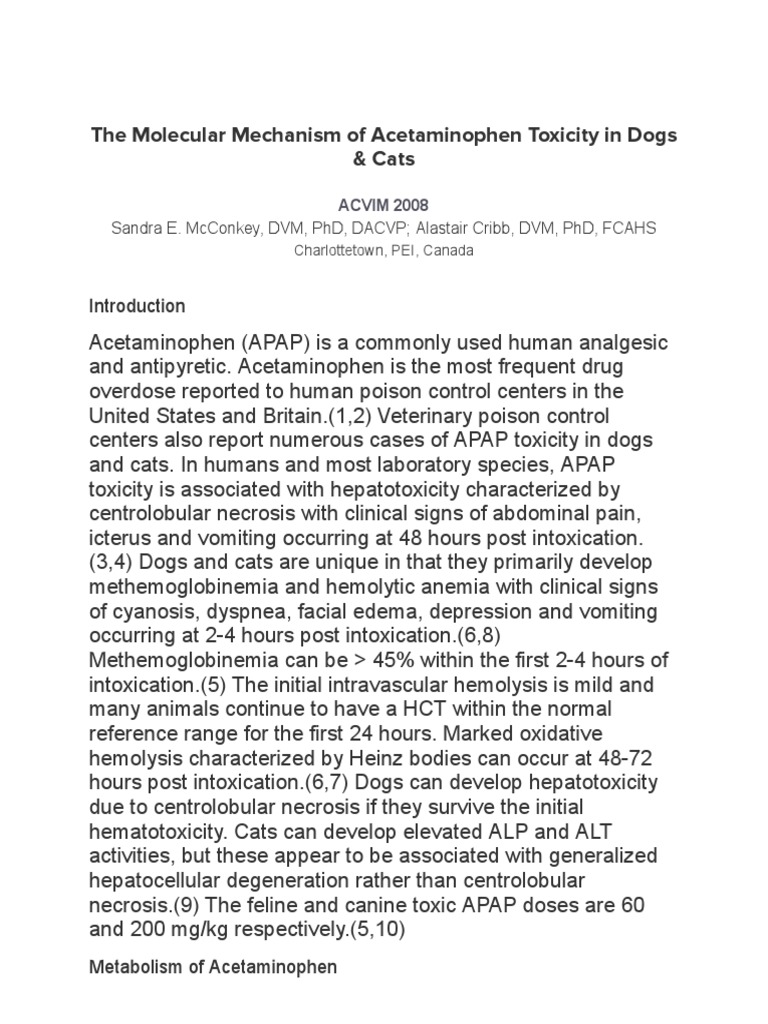 Acetaminophen Toxicity in Dogs & Cats | PDF | Glutathione | Cytochrome P450