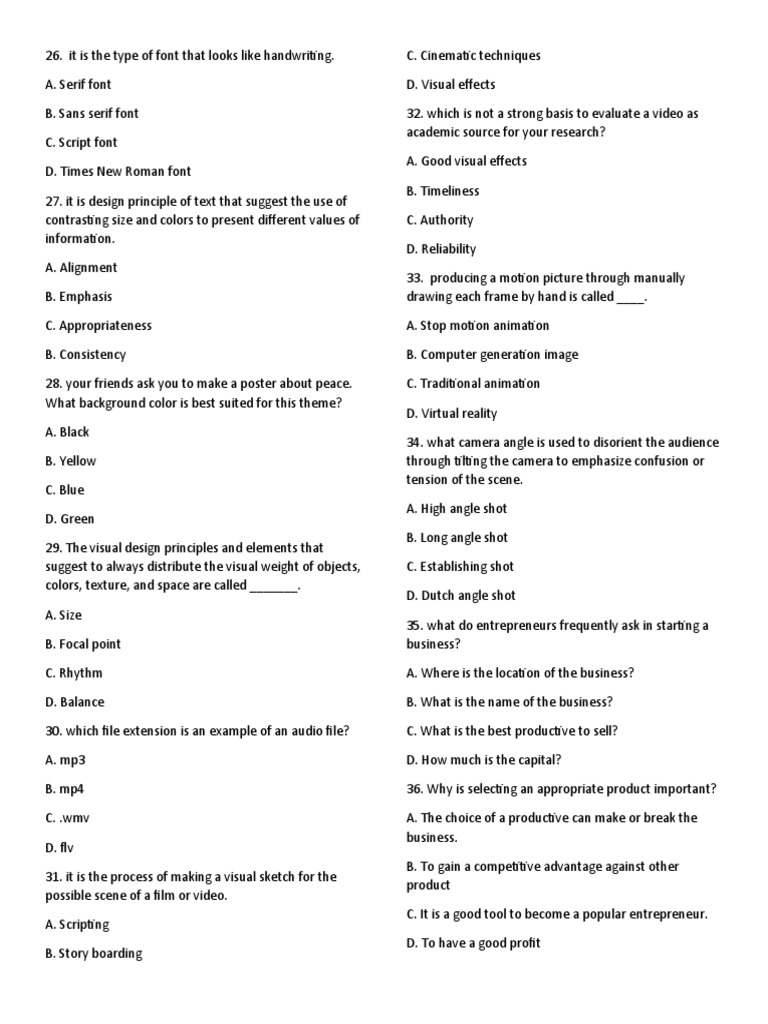 Media and Info Literacy Test Questions PDF Entrepreneurship Animation