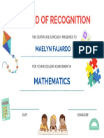 Award of Recognition: Mathematics