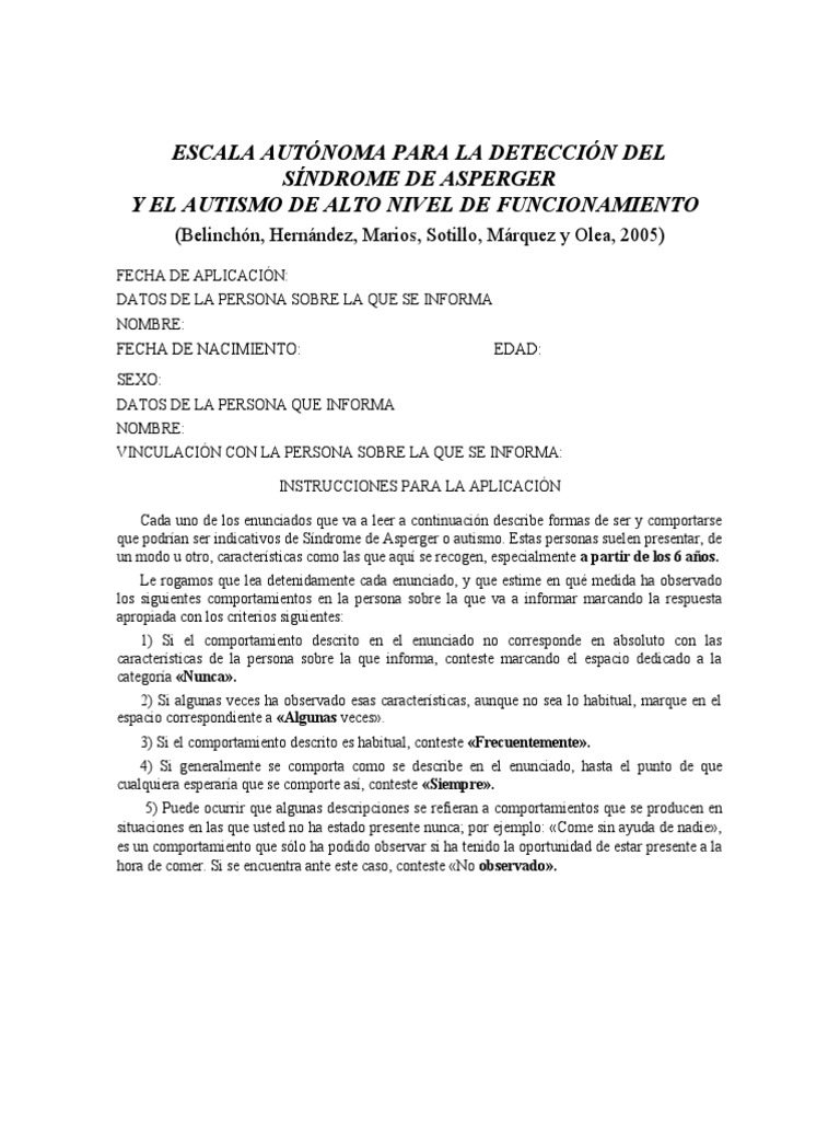 Escala Autónoma para La Detección Del Síndrome de Asperger | PDF
