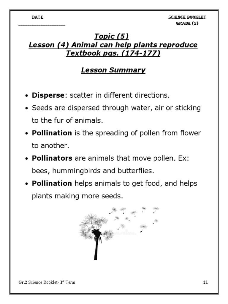 Science Booklet GR 2 T.5 L.4 Answer Keys PDF Flowers Pollination