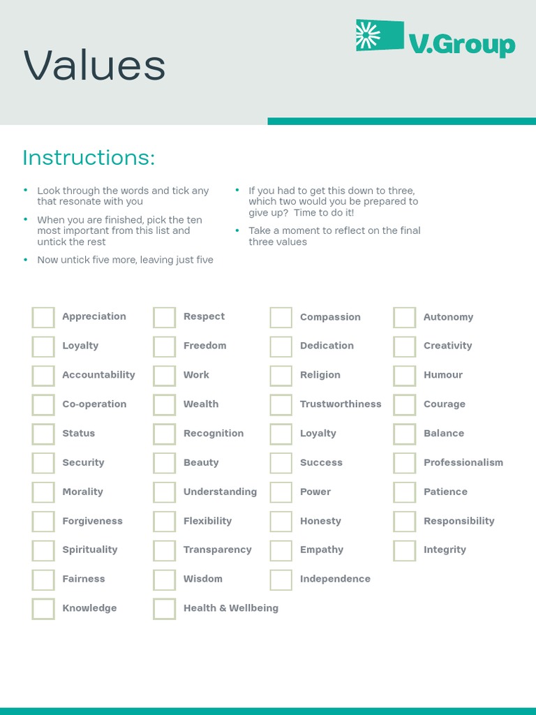 Personal Values Reflection Guide | PDF