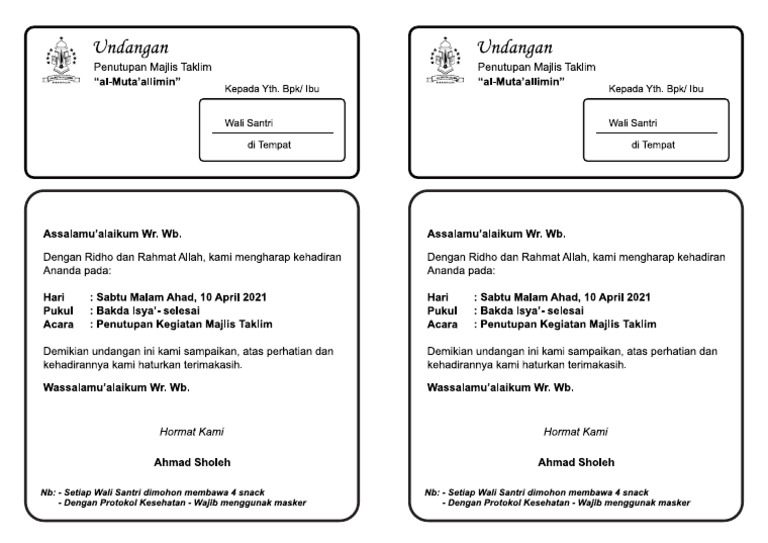 Undangan Penutupan Majlis | PDF