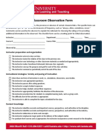 Example Checklist: Classroom Observation Form: Instructor Preparation and Organization