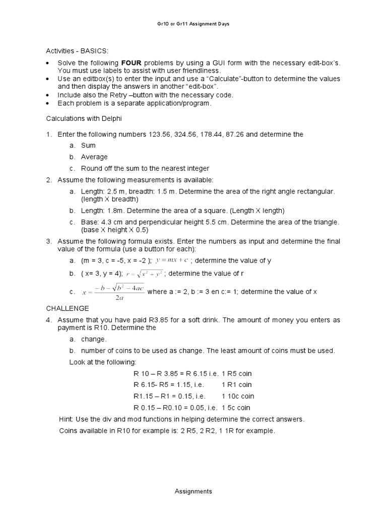 Delphi GUI Assignment for Gr10/Gr11 | PDF | Area | Length