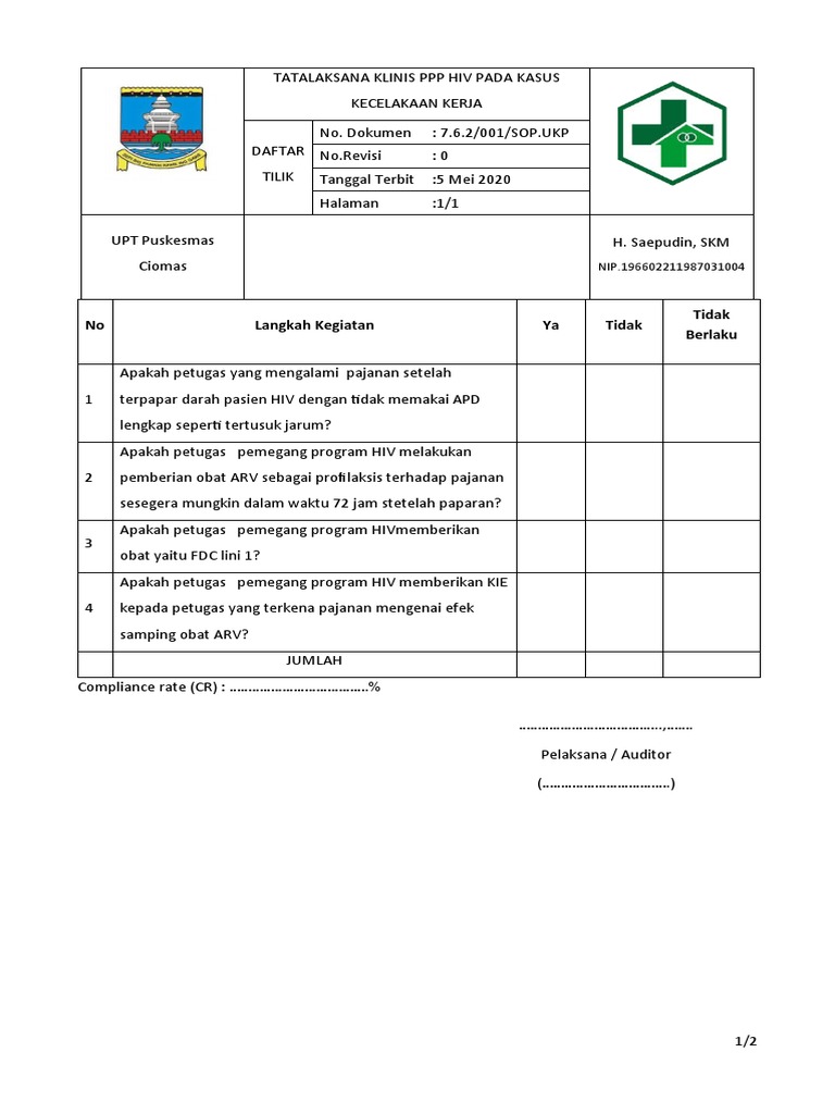 Daftar Tilik Tatalaksana PPP Hiv | PDF