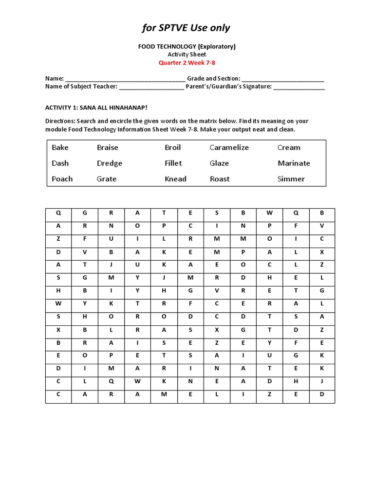 FOOD TECHNOLOGY 7 Week 7-8 Activity | PDF | Grilling | Foods