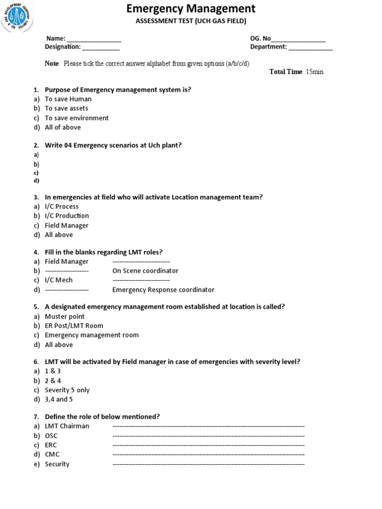 Emergency Management Test PDF